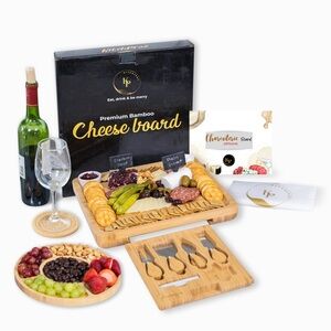 Bamboo Cheese Board and Knife Set- Charcuterie Boards Set Serving Platter Gift
